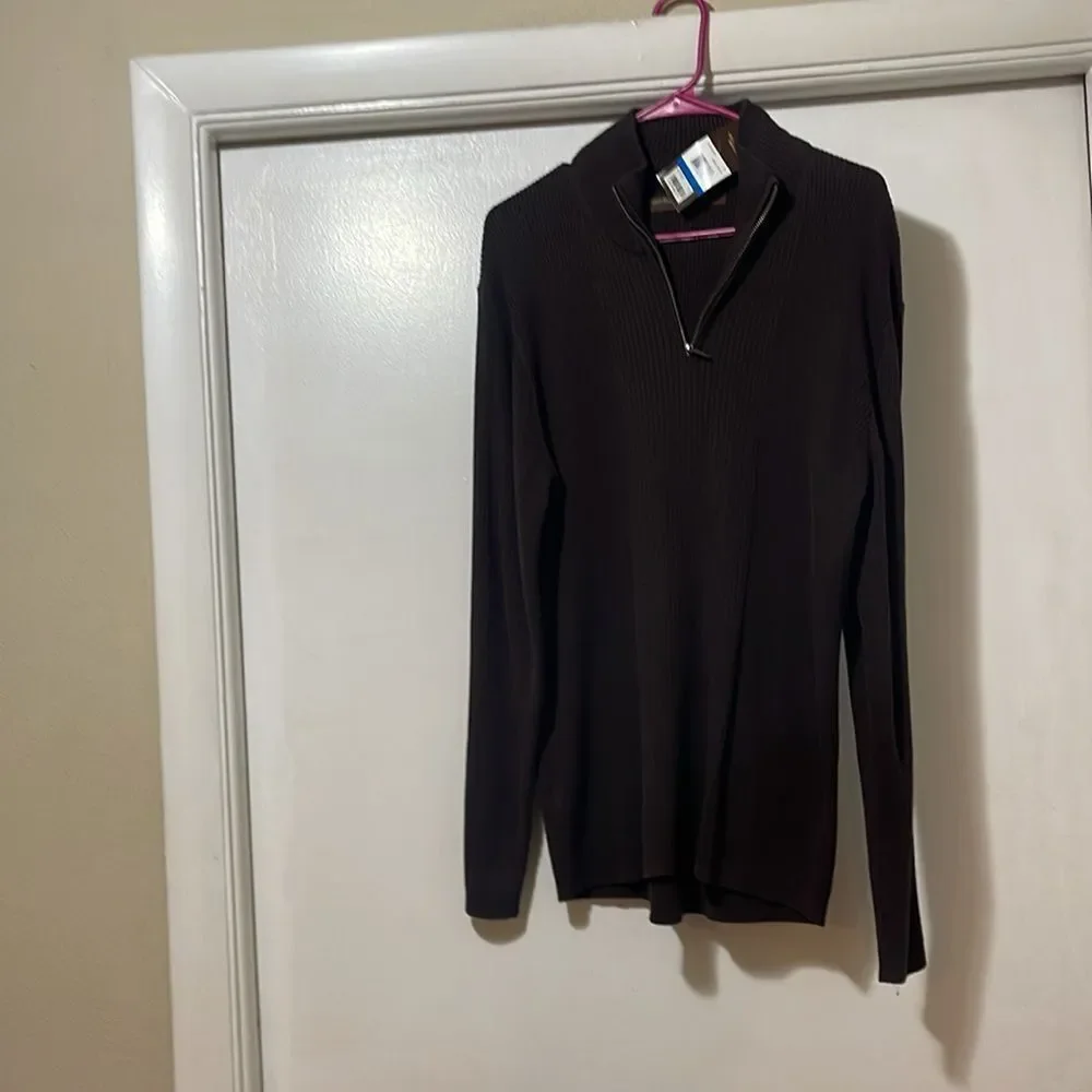 Perry Ellis Dark Chocolate Quarter-Zip Sweater NWT xl
